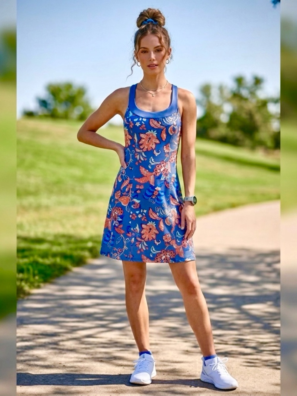 The North Face Blue And Orange Floral Athletic Racer Back Dress Size XS Gorpcore